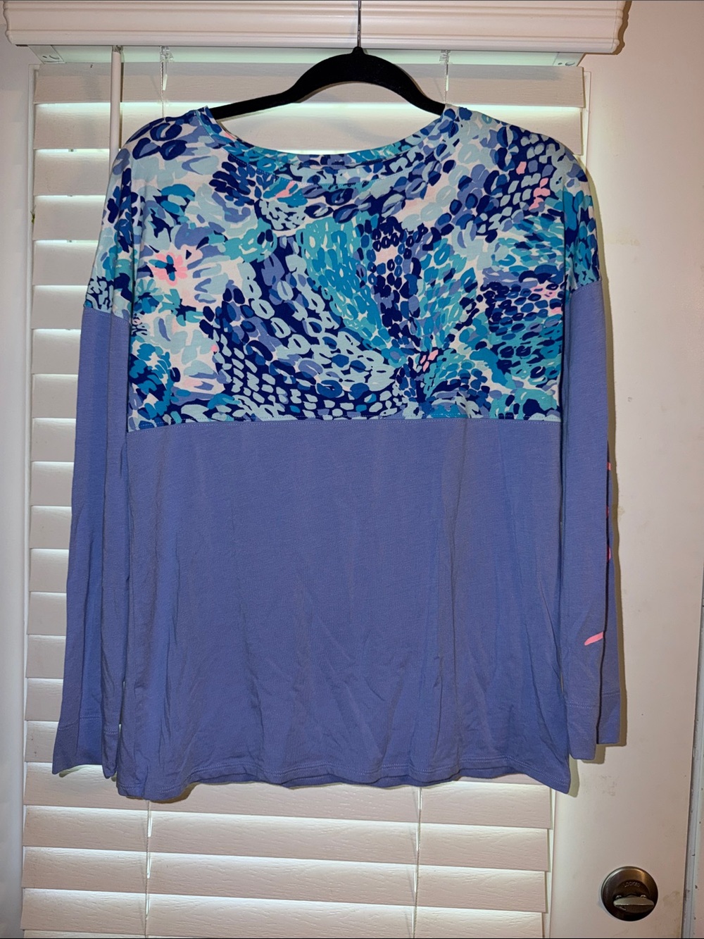 Lilly Pulitzer Blue Printed Yoke Long Sleeve Top